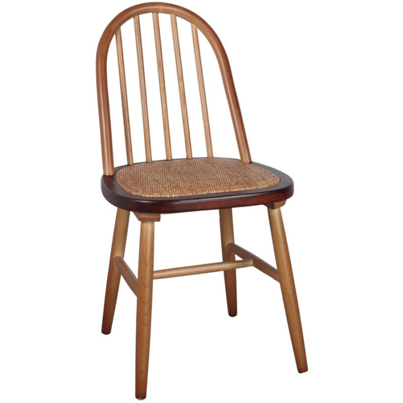 Chaise Windsor en orme massif naturel et rotin 45x49x87 cm Votoa  - 1