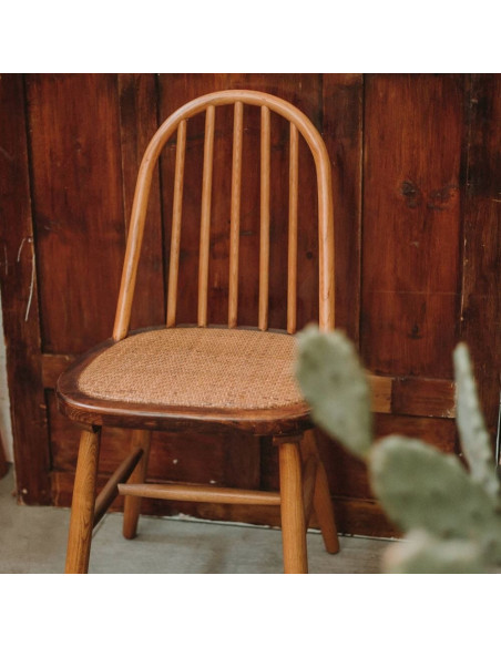 Chaise Windsor en orme massif naturel et rotin 45x49x87 cm Votoa  - 2