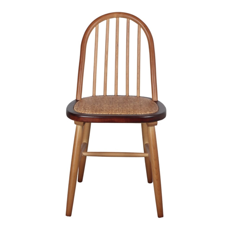 Chaise Windsor en orme massif naturel et rotin 45x49x87 cm Votoa  - 3