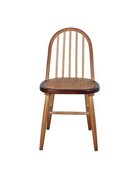 Chaise Windsor en orme massif naturel et rotin 45x49x87 cm Votoa  - 3