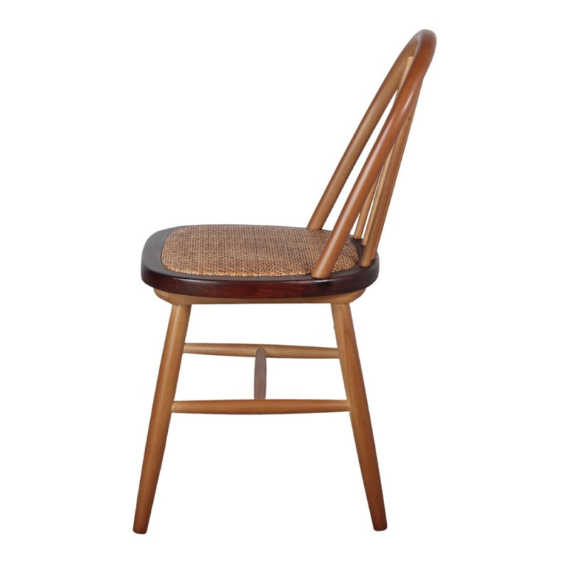 Chaise Windsor en orme massif naturel et rotin 45x49x87 cm Votoa  - 4