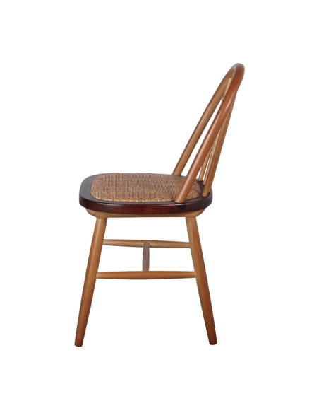 Chaise Windsor en orme massif naturel et rotin 45x49x87 cm Votoa  - 4