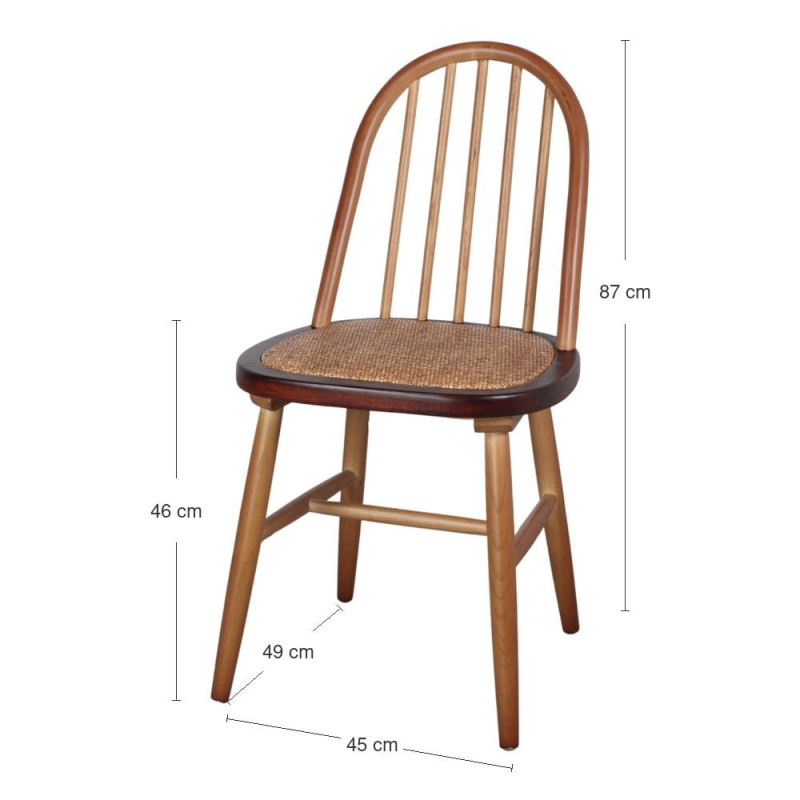 Chaise Windsor en orme massif naturel et rotin 45x49x87 cm Votoa  - 7