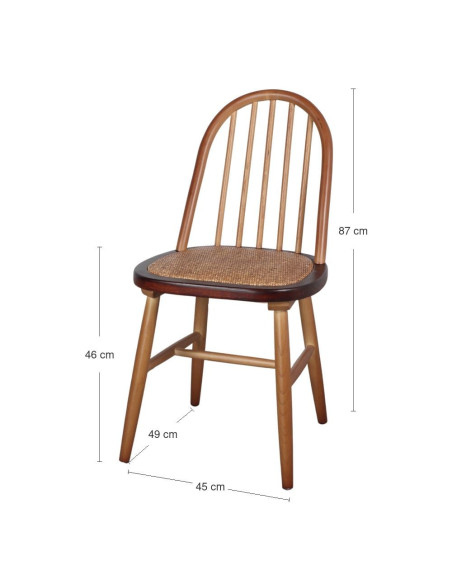 Chaise Windsor en orme massif naturel et rotin 45x49x87 cm Votoa  - 7