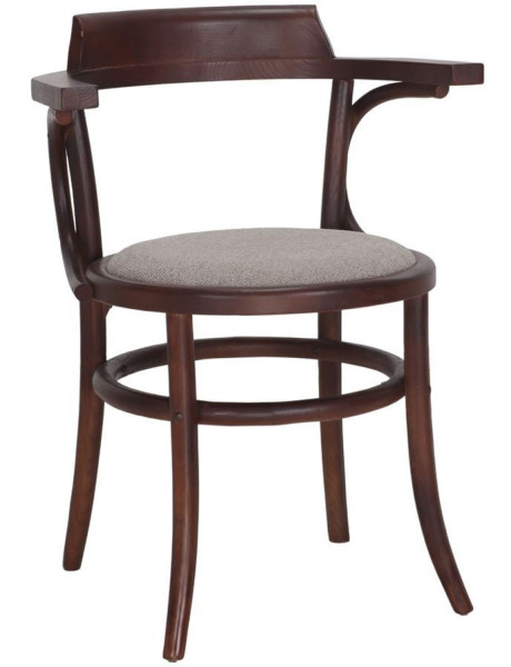 Fauteuil bistrot orme massif tissu taupe 60x52x78 cm Finua  - 1