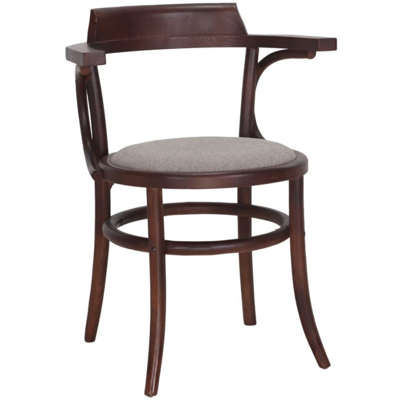 Fauteuil bistrot orme massif tissu taupe 60x52x78 cm Finua  - 1