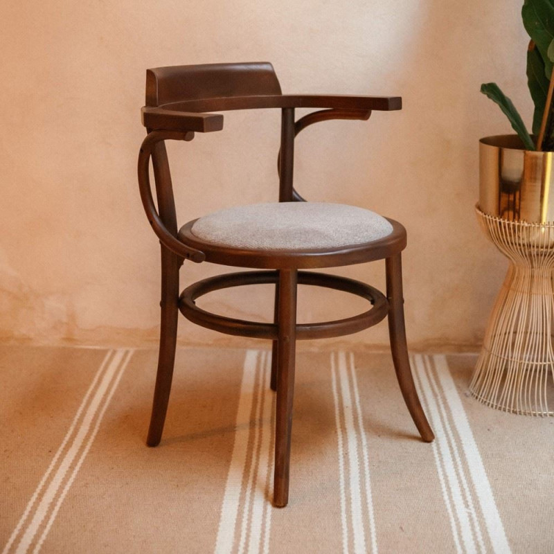 Fauteuil bistrot orme massif tissu taupe 60x52x78 cm Finua  - 2
