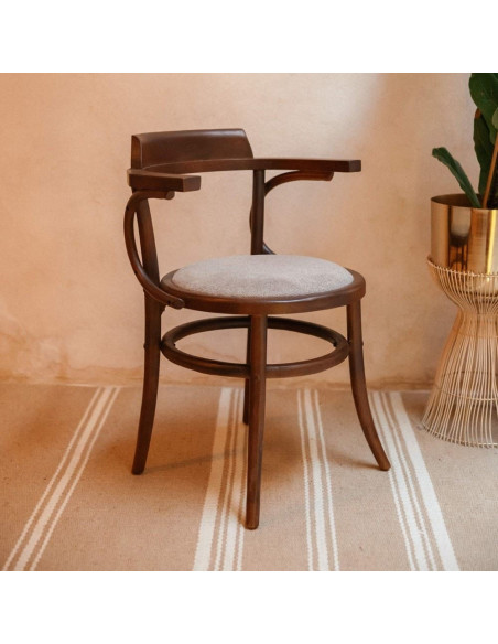 Fauteuil bistrot orme massif tissu taupe 60x52x78 cm Finua  - 2
