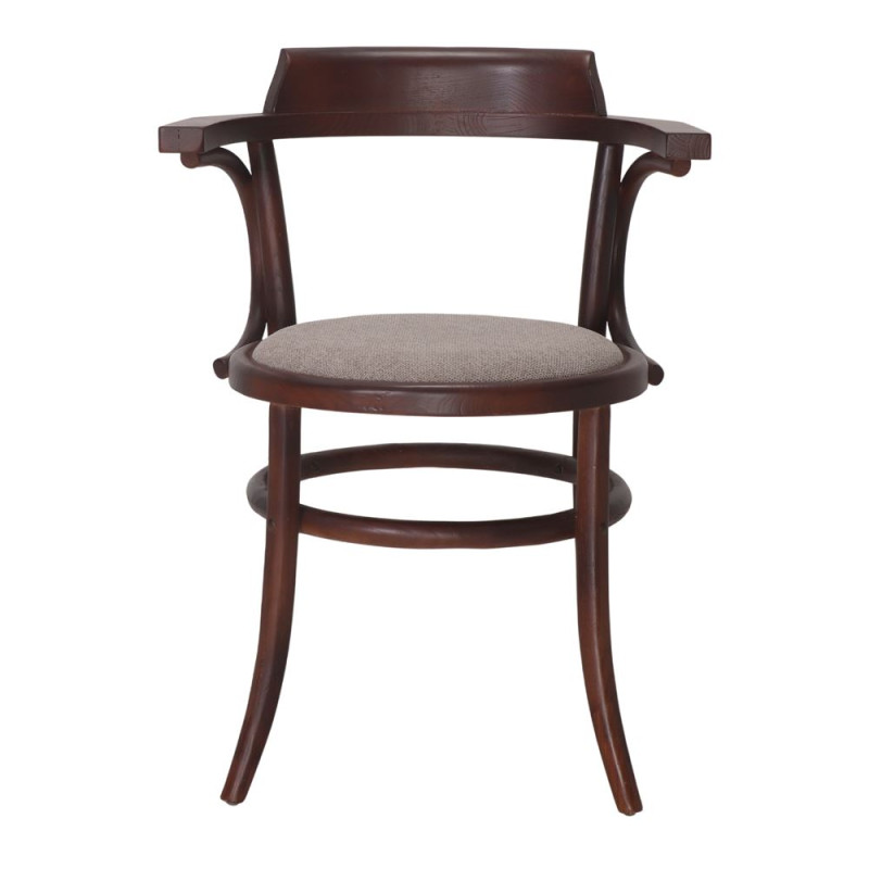 Fauteuil bistrot orme massif tissu taupe 60x52x78 cm Finua  - 3