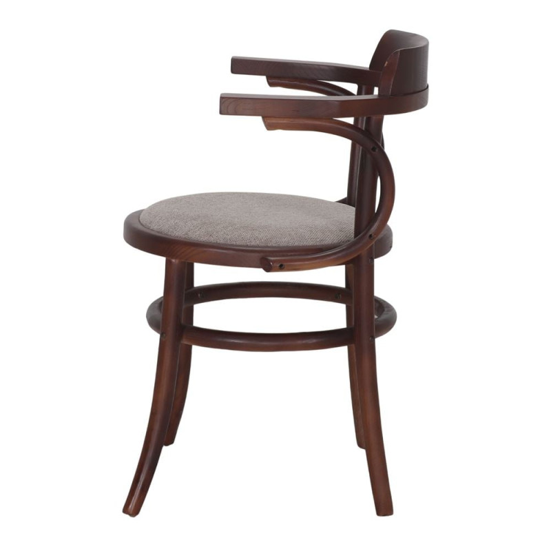Fauteuil bistrot orme massif tissu taupe 60x52x78 cm Finua  - 4