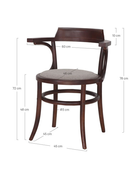 Fauteuil bistrot orme massif tissu taupe 60x52x78 cm Finua  - 6