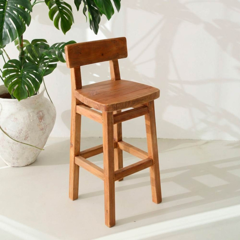 Tabouret de bar pin recyclé naturel 42x45x99 cm Gozei  - 2