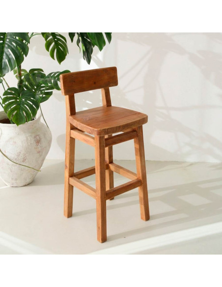 Tabouret de bar pin recyclé naturel 42x45x99 cm Gozei  - 2