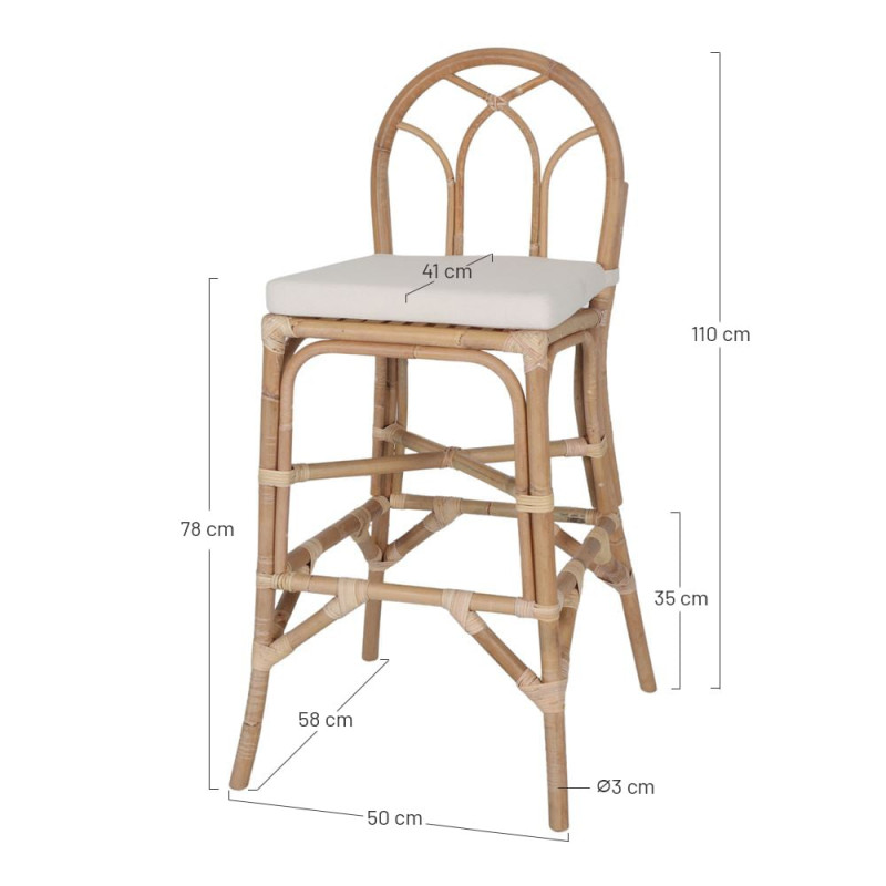 Tabouret de bar rotin naturel 50x58x110 cm Navul  - 6