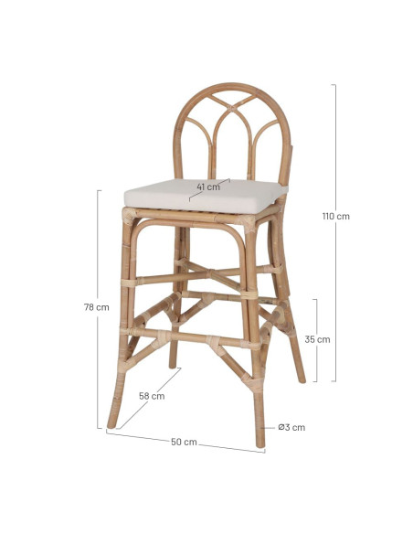 Tabouret de bar rotin naturel 50x58x110 cm Navul  - 6