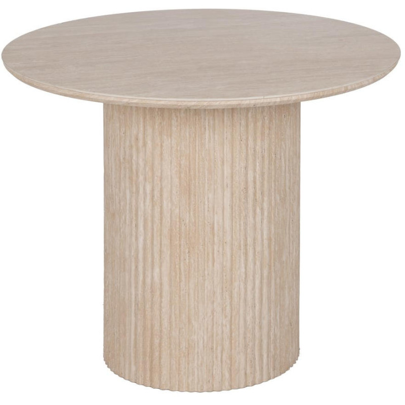Table à manger ronde pierre frittée effet travertin beige 90 cm Nezas Ixia - 1