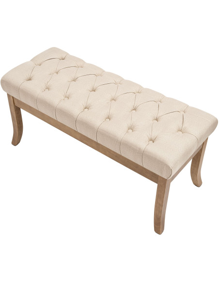 Banc capitonné crème en tissu 100x38x46 cm Volai  - 3