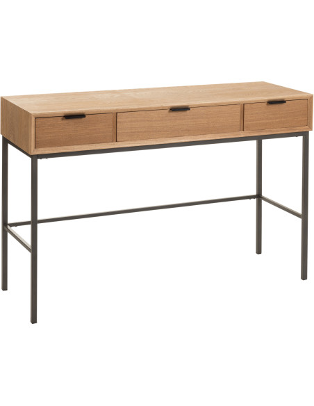 Console Rectangulaire 3 tiroirs Contempo en Bois de frêne Naturel Métal Noir - 1