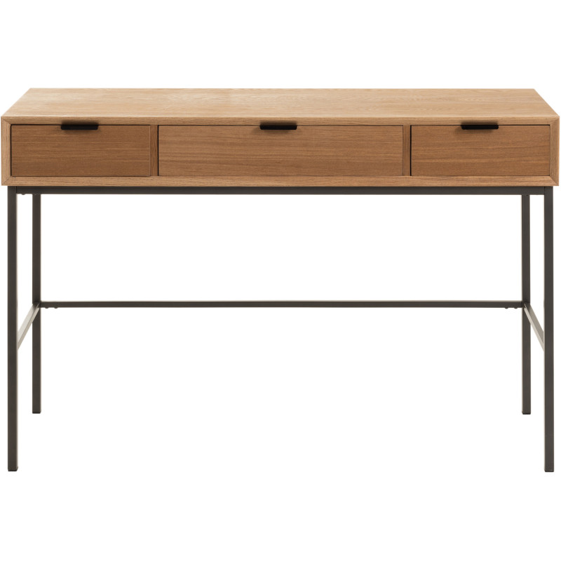 Console Rectangulaire 3 tiroirs Contempo en Bois de frêne Naturel Métal Noir - 3