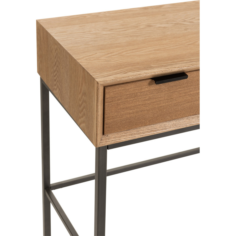 Console Rectangulaire 3 tiroirs Contempo en Bois de frêne Naturel Métal Noir - 7