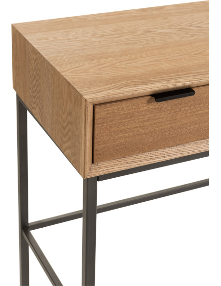 Console Rectangulaire 3 tiroirs Contempo en Bois de frêne Naturel Métal Noir - 7