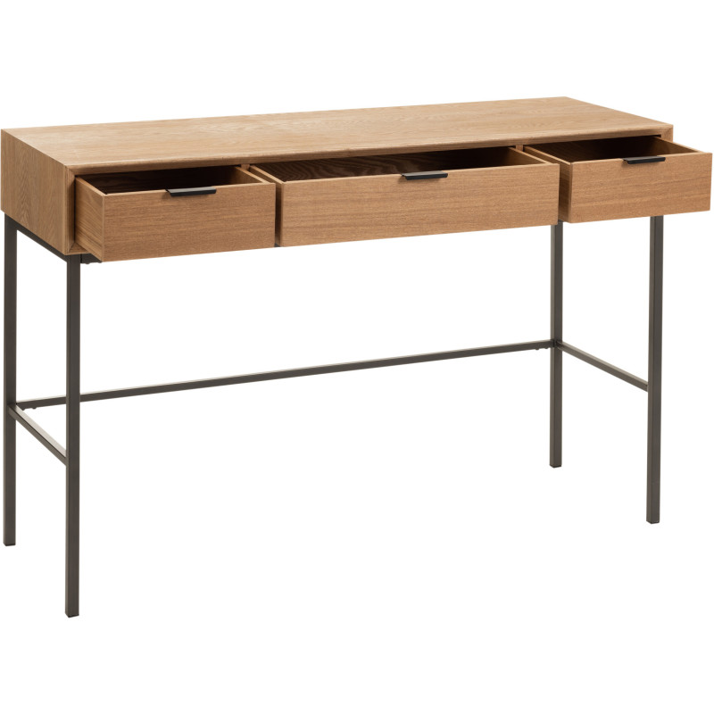 Console Rectangulaire 3 tiroirs Contempo en Bois de frêne Naturel Métal Noir - 10