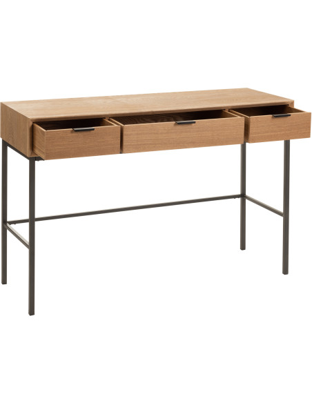Console Rectangulaire 3 tiroirs Contempo en Bois de frêne Naturel Métal Noir - 10