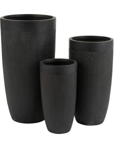 Vase extérieur XL Rond en Argile Noir Charlie (Lot de 3) - 1