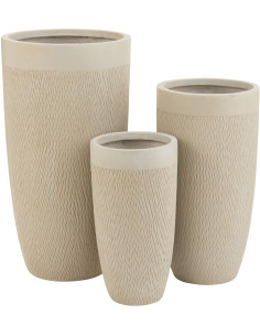 Vase extérieur XL Rond en Argile Beige Charlie (Lot de 3) - 1