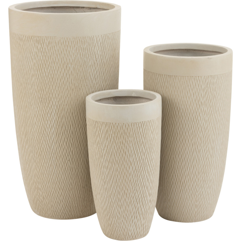 Vase extérieur XL Rond en Argile Beige Charlie (Lot de 3) - 1