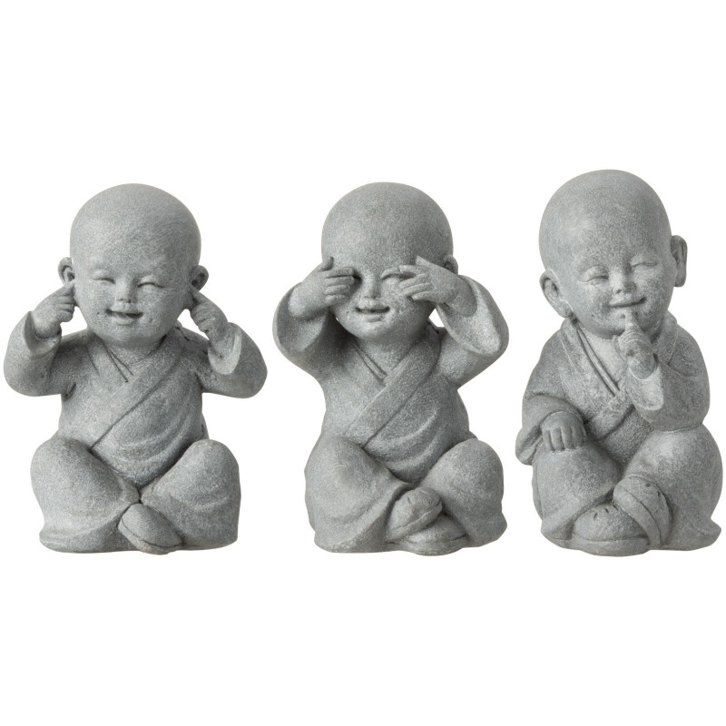 Statuette Moine Sagesse Hauteur 16 cm en Résine Gris Effet ciment Tova (Lot de 3) - 1