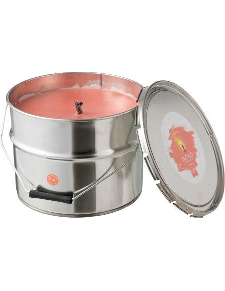 Bougie extérieur Pot de peinture XXL Acidulée 135 heures Parfum citronnelle en Cire Rose saumon Métal Argenté Ikoko - 1