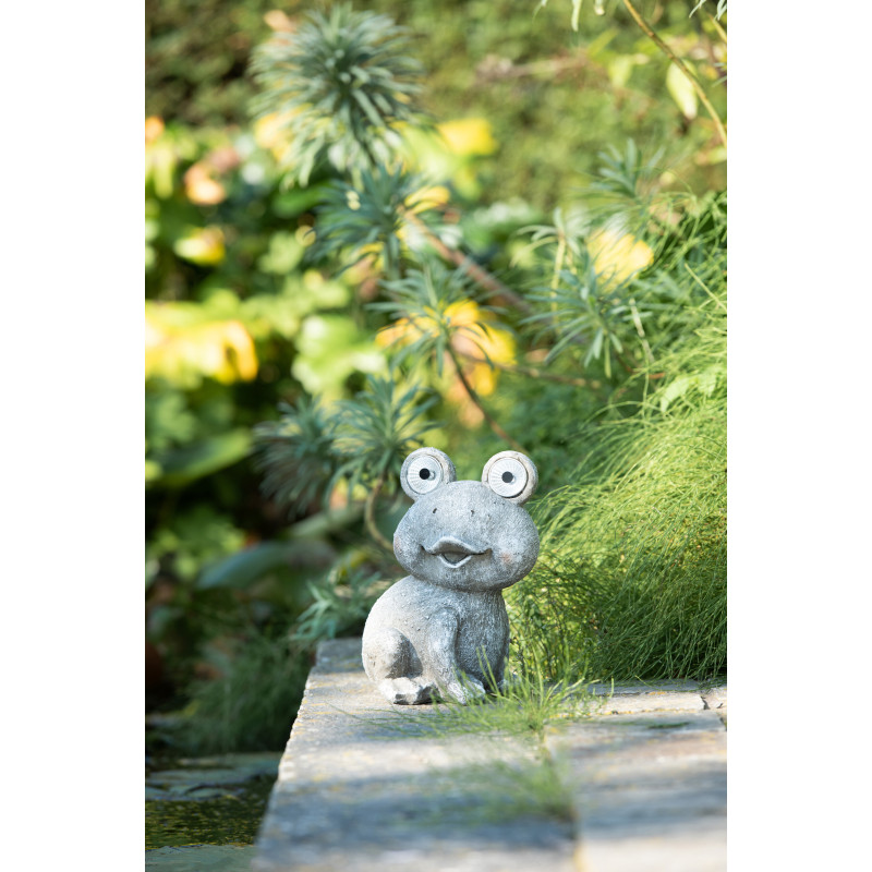 Statue Grenouille Solaire Hauteur 22 cm en Résine Gris Mendel J-Line - 4