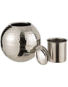 Lampe à huile design Boule 20 cm en Acier inoxydable Argenté Effet martelé Nizar J-Line - 2