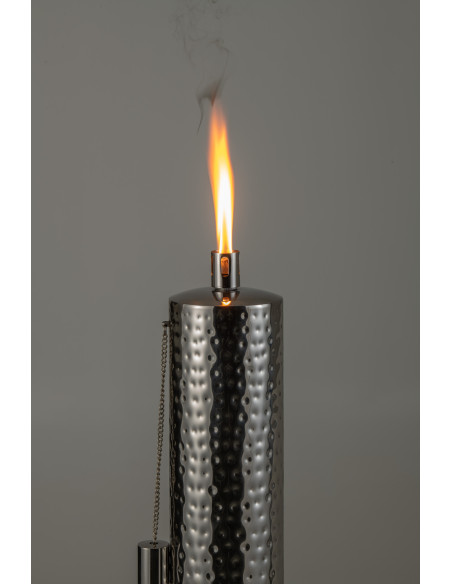 Torche de jardin design à poser Hauteur 65 cm en Acier inoxydable Argenté Effet martelé Nizar - 5