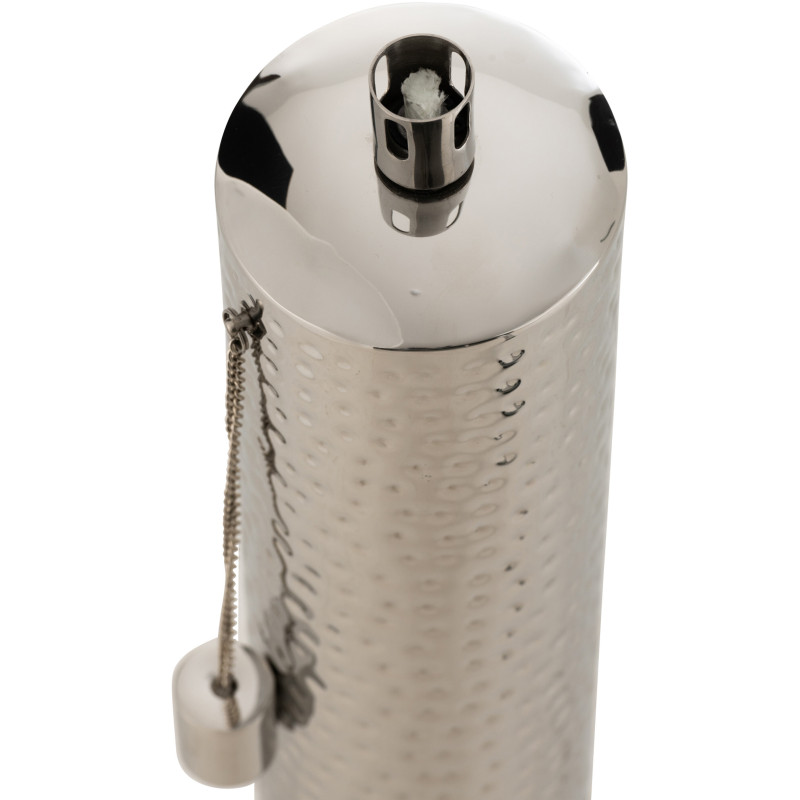 Torche de jardin design à poser Hauteur 85 cm en Acier inoxydable Argenté Effet martelé Nizar - 4