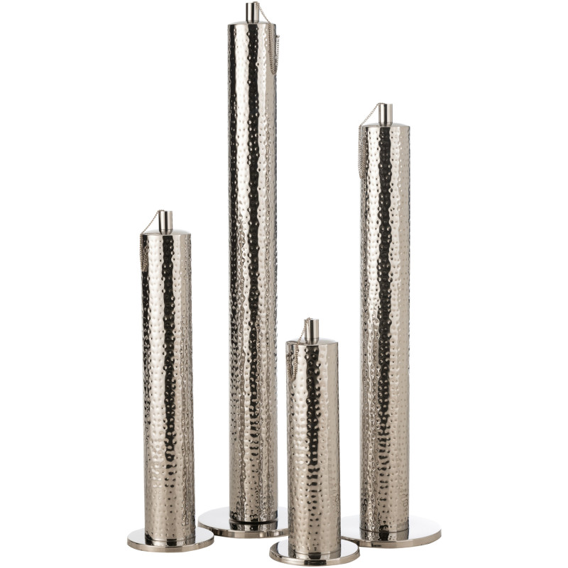 Torche de jardin design à poser Hauteur 105 cm en Acier inoxydable Argenté Effet martelé Nizar - 6