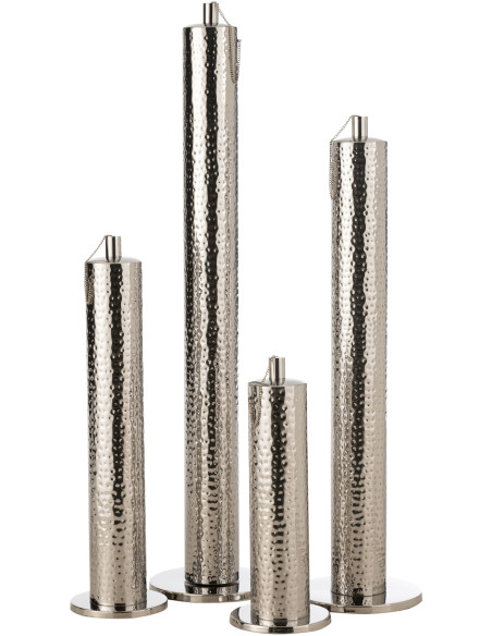 Torche de jardin design à poser Hauteur 105 cm en Acier inoxydable Argenté Effet martelé Nizar - 6