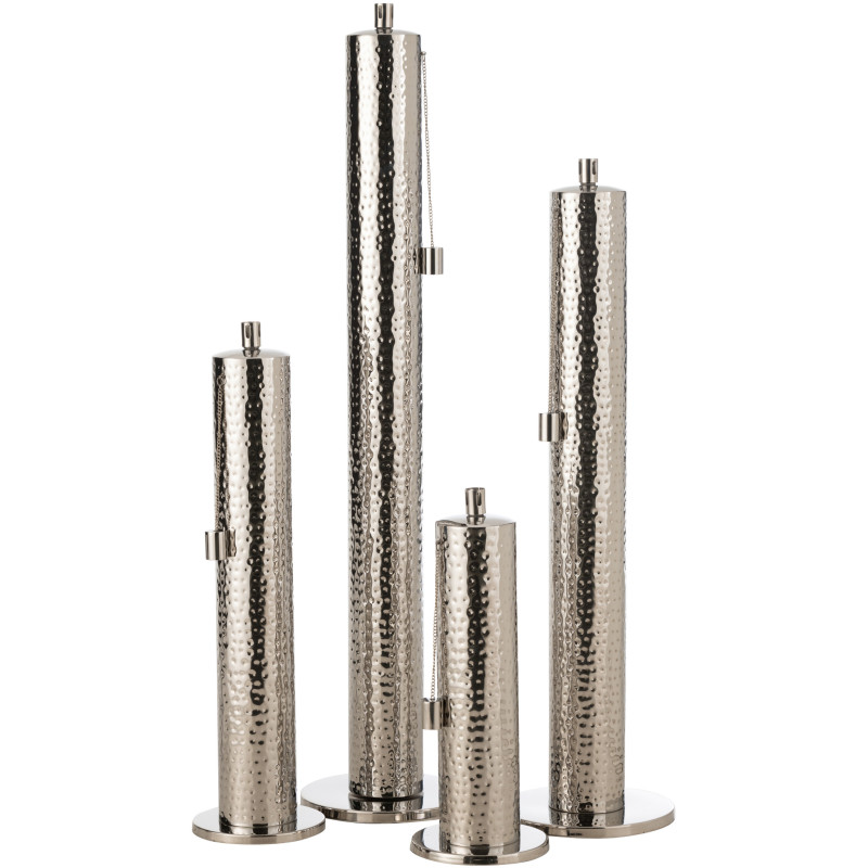 Torche de jardin design à poser Hauteur 105 cm en Acier inoxydable Argenté Effet martelé Nizar - 7