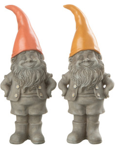 Nain de jardin rigolo avec chapeau 20 cm en Résine Gris Orange Gino (Lot de 2) - 1