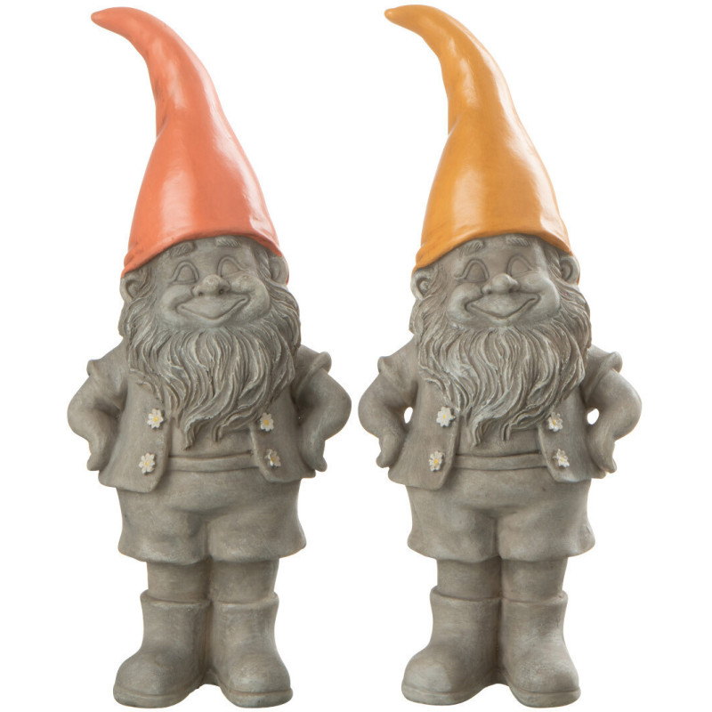 Nain de jardin rigolo avec chapeau 20 cm en Résine Gris Orange Gino (Lot de 2) - 1