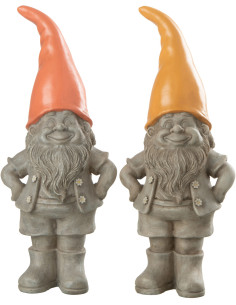 Nain de jardin rigolo avec chapeau 30 cm en Résine Gris Orange Gino (Lot de 2) - 1