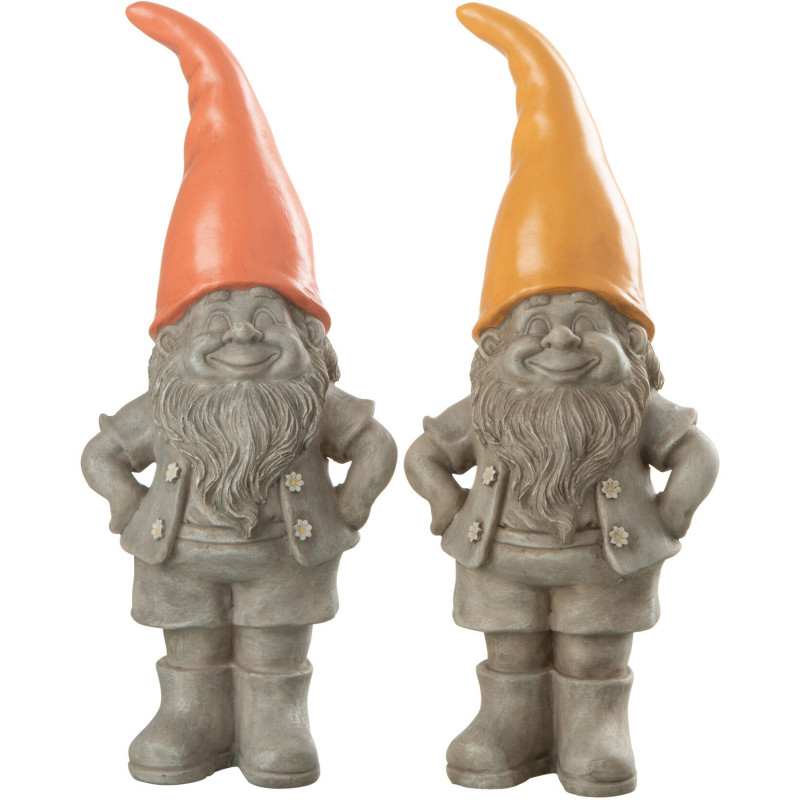 Nain de jardin rigolo avec chapeau 30 cm en Résine Gris Orange Gino (Lot de 2) - 1