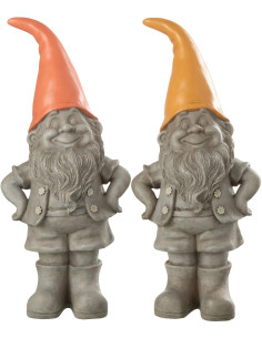 Nain de jardin rigolo avec chapeau 45 cm en Résine Gris Orange Gino (Lot de 2) - 1