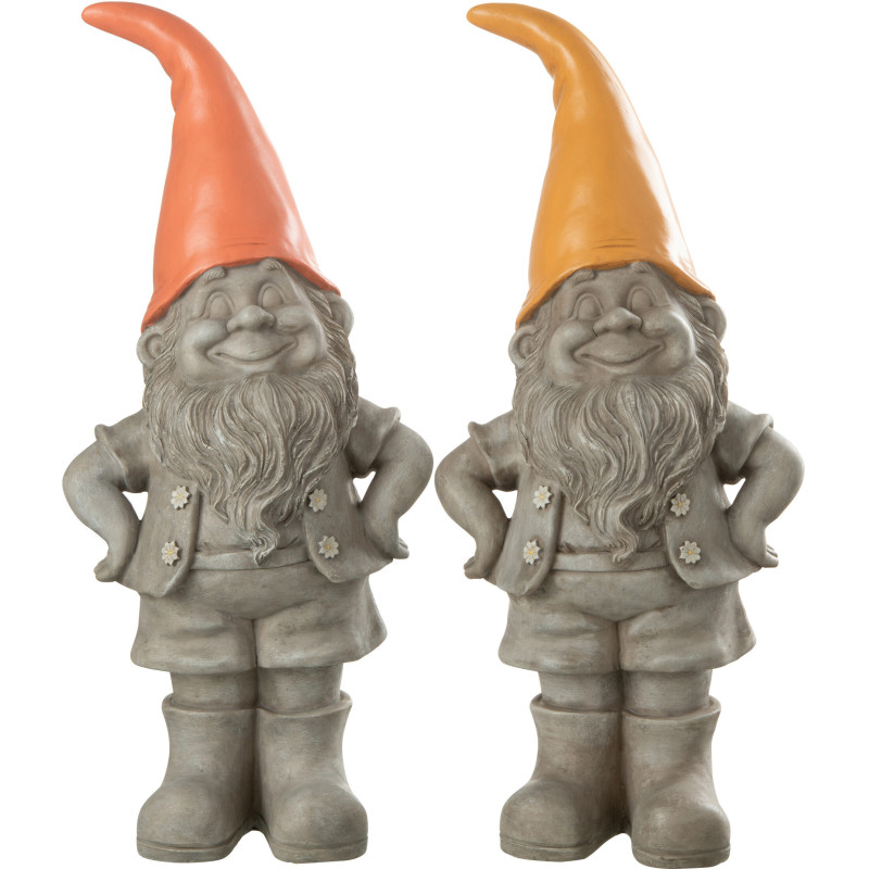 Nain de jardin rigolo avec chapeau 45 cm en Résine Gris Orange Gino (Lot de 2) - 1