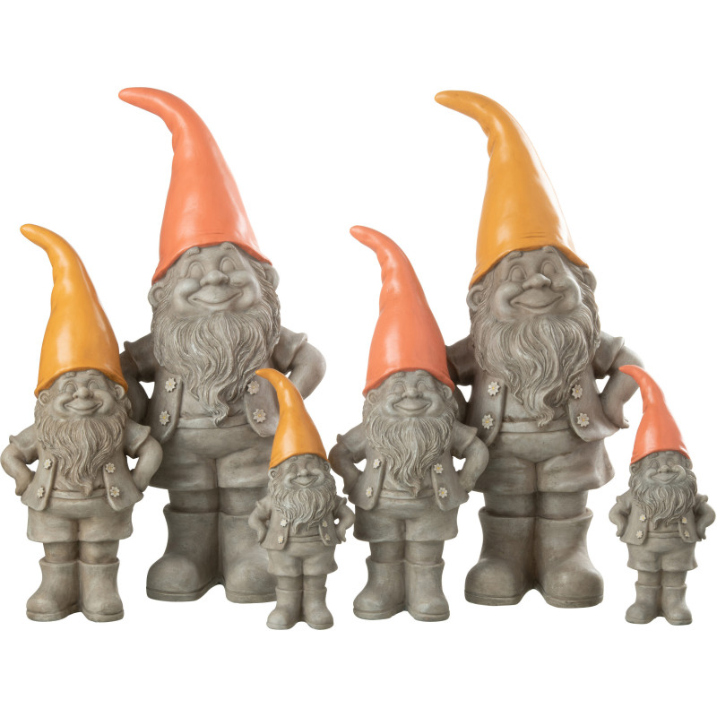Nain de jardin rigolo avec chapeau 45 cm en Résine Gris Orange Gino (Lot de 2) - 2