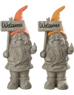 Nain de jardin rigolo Welcome 35 cm en Résine Gris Orange Gino (Lot de 2) - 1