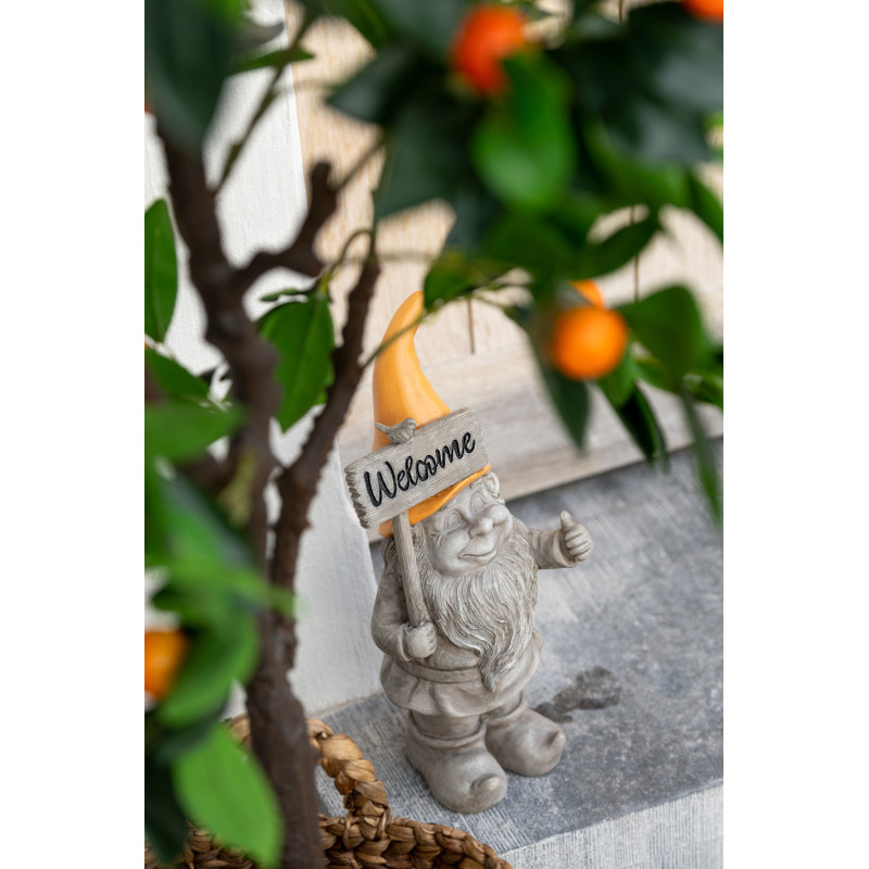Nain de jardin rigolo Welcome 35 cm en Résine Gris Orange Gino (Lot de 2) - 2
