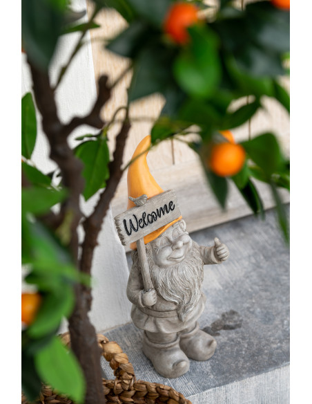 Nain de jardin rigolo Welcome 35 cm en Résine Gris Orange Gino (Lot de 2) - 2