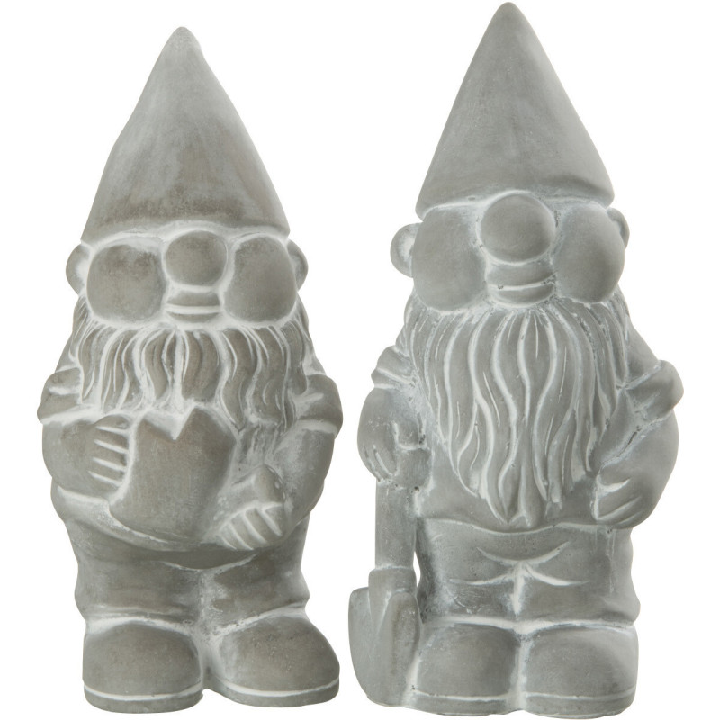 Nain de jardin rigolo 20 cm en Résine Gris Velia (Lot de 2) - 1